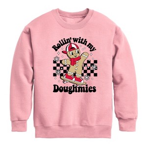 Boys' - Instant Message - Rollin With My Doughmies Christmas Graphic Long Sleeve Fleece Sweatshirt - 1 of 4