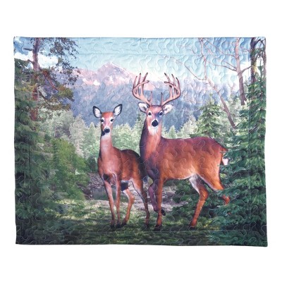 Collections Etc Deer Mountain Scene Printed Pillow Sham 20" x 26" Blue Gender Neutral