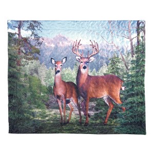 Collections Etc Deer Mountain Scene Printed Pillow Sham 20" x 26" Blue Gender Neutral - 1 of 2