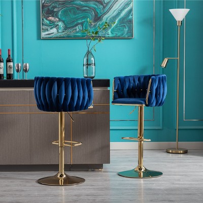 NicBex Bar Stools Set of 2,Adjustable Height Swivel Counter Stools with Chrome Footrest,Kitchen Island Stools with Gold Metal Base for Home,Bar