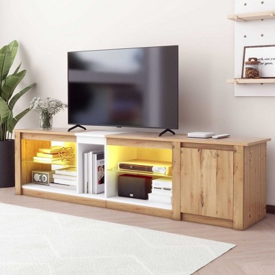 NicBex TV Stand for 80 Inch TV with LED Light,TV Entertainment Center with 1 Cabinet and 5 Open Shelves,TV Console Table for Living Room