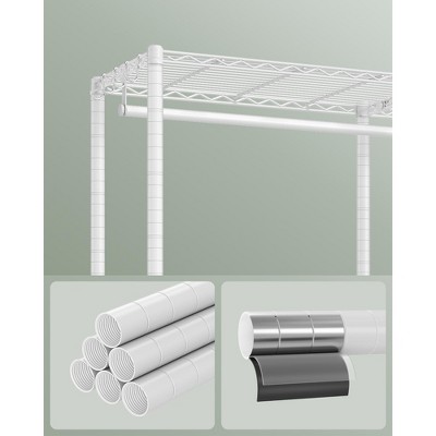 SONGMICS White Metal Freestanding Wardrobe Closet with Adjustable Shelves