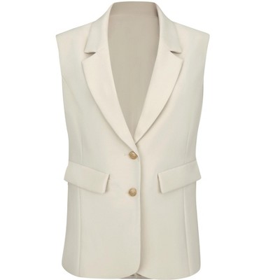 INSPIRE CHIC Women's Sleeveless Lapel Notched Collar Button Down Summer Business Blazer Large Beige — фото 2