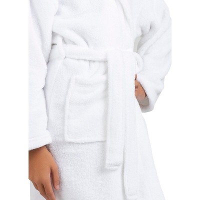 Kids' XL Gray Microfiber Plush Fleece Hooded Bathrobe