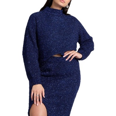ELOQUII Women's Plus Size Overlap Front Lurex Sweater
