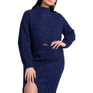 ELOQUII Women's Plus Size Overlap Front Lurex Sweater - 1 of 4