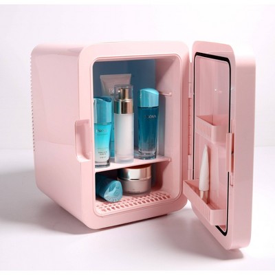 Compact Pink Thermoelectric Mini Fridge with Lighted Mirror Door