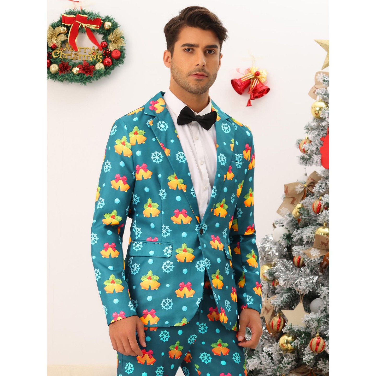 Мужские пиджаки TATT 21 Halloween Graphic Printed Party Costume Blazers Lake Blue, цвет: Синий — фото 2