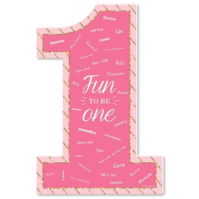 Big Dot of Happiness 1st Birthday Girl - Fun to be One - Guest Book Sign - First Birthday Party Guestbook Alternative - Signature Mat