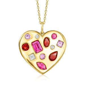 Ross-Simons 3.10 ct. t.w. Multi-Gemstone Heart Pendant Necklace in 18kt Gold Over Sterling Size 18 - 1 of 4
