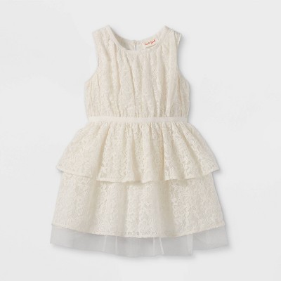 Image of Toddler Girls' Tiered Lace Tank Dress - Cat & Jack™ Cream 3T