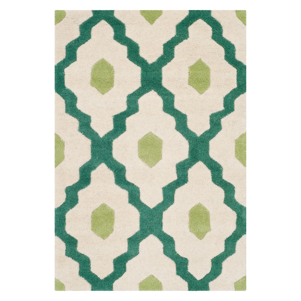  Downey Geometric Accent Rug Ivory/Teal