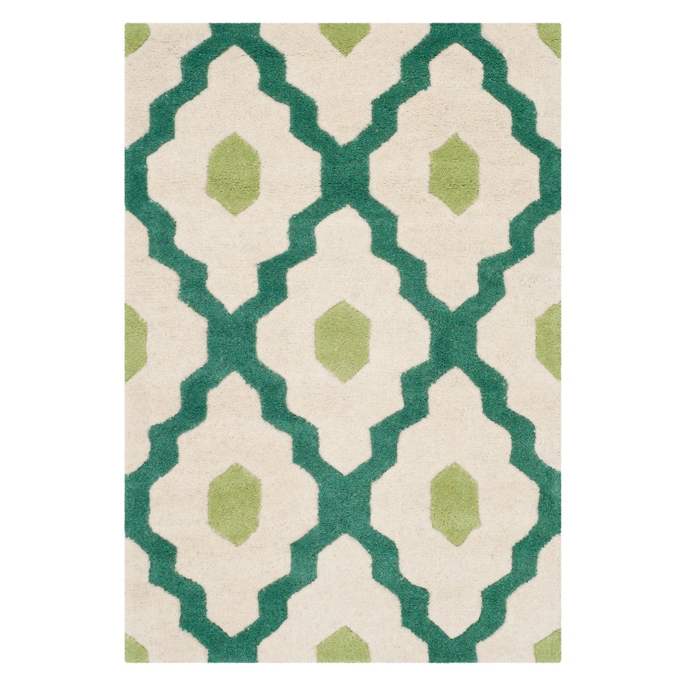 2'x3' Downey Geometric Accent Rug Ivory/Teal - Safavieh