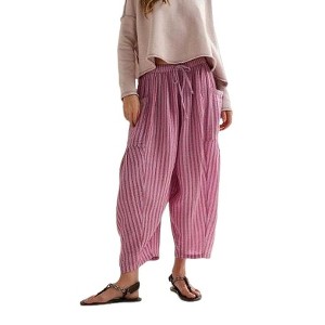 Coolmee Women's Drawstring Striped Pants Loose Wide Leg Casual Lounge Pants with Pockets - 1 of 4