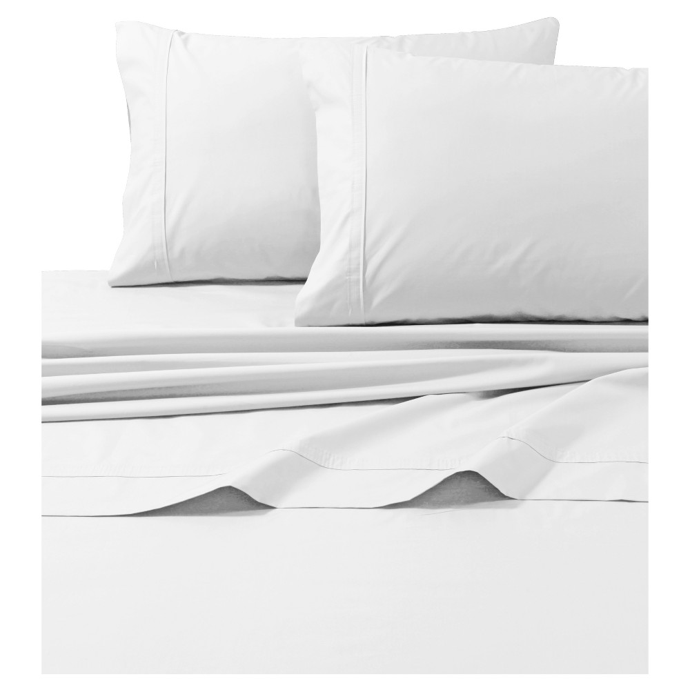 Photos - Bed Linen Cotton Percale Solid Sheet Set  White 300 Thread Count - Tribeca Li(Queen)