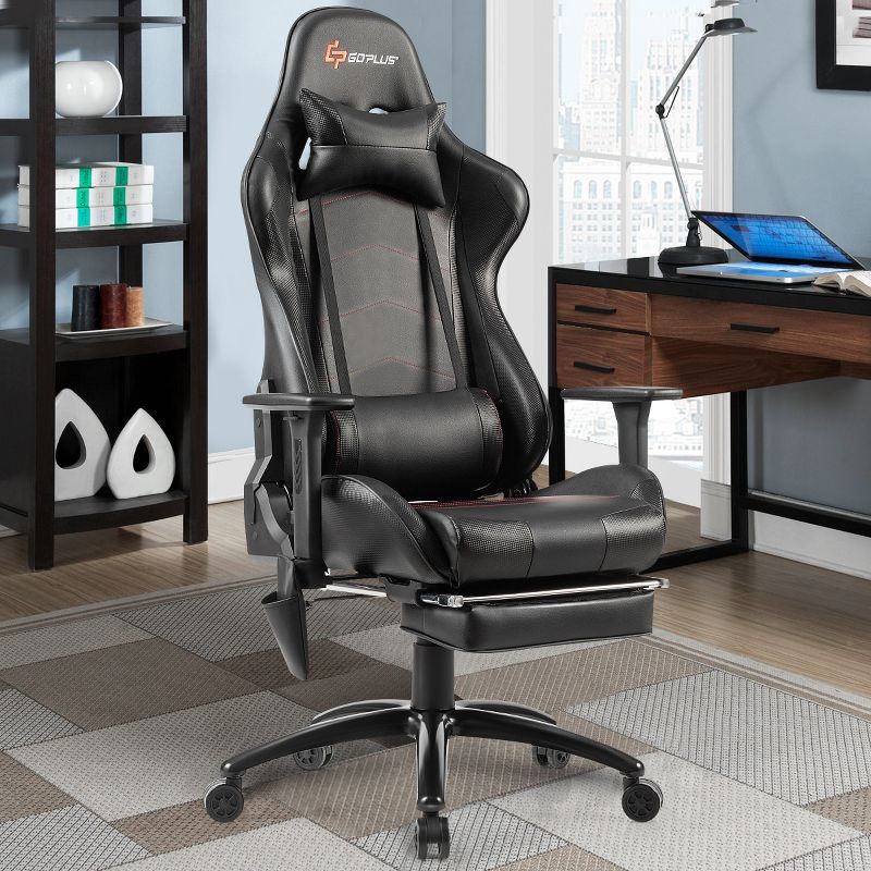 Costway Massage Gaming Chair Adjustable Reclining Racing Chair w/Headrest&Footrest Gray\Black, 2 of 11