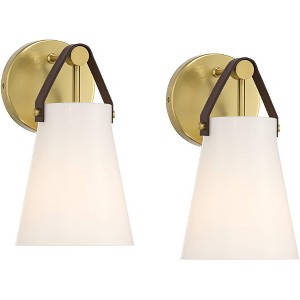 360 Lighting Ashley 10 1/2" High Antique Brass and Leather Wall Sconce Set of 2 - 1 of 4