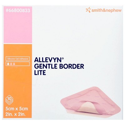 Smith & Nephew ALLEVYN Gentle Border Lite Wound Dressing – 2” x 2”, 10 Count Box, Comfortable & Lightweight