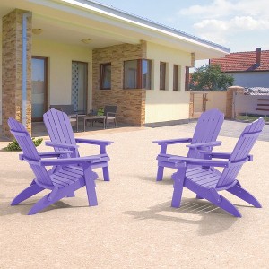 Sonkuki 4-Pack Folding Adirondack Chair Patio Outdoor Plastic Fire Pit Chair Weather Resistant for Lawn, deck and Backyard - 1 of 4