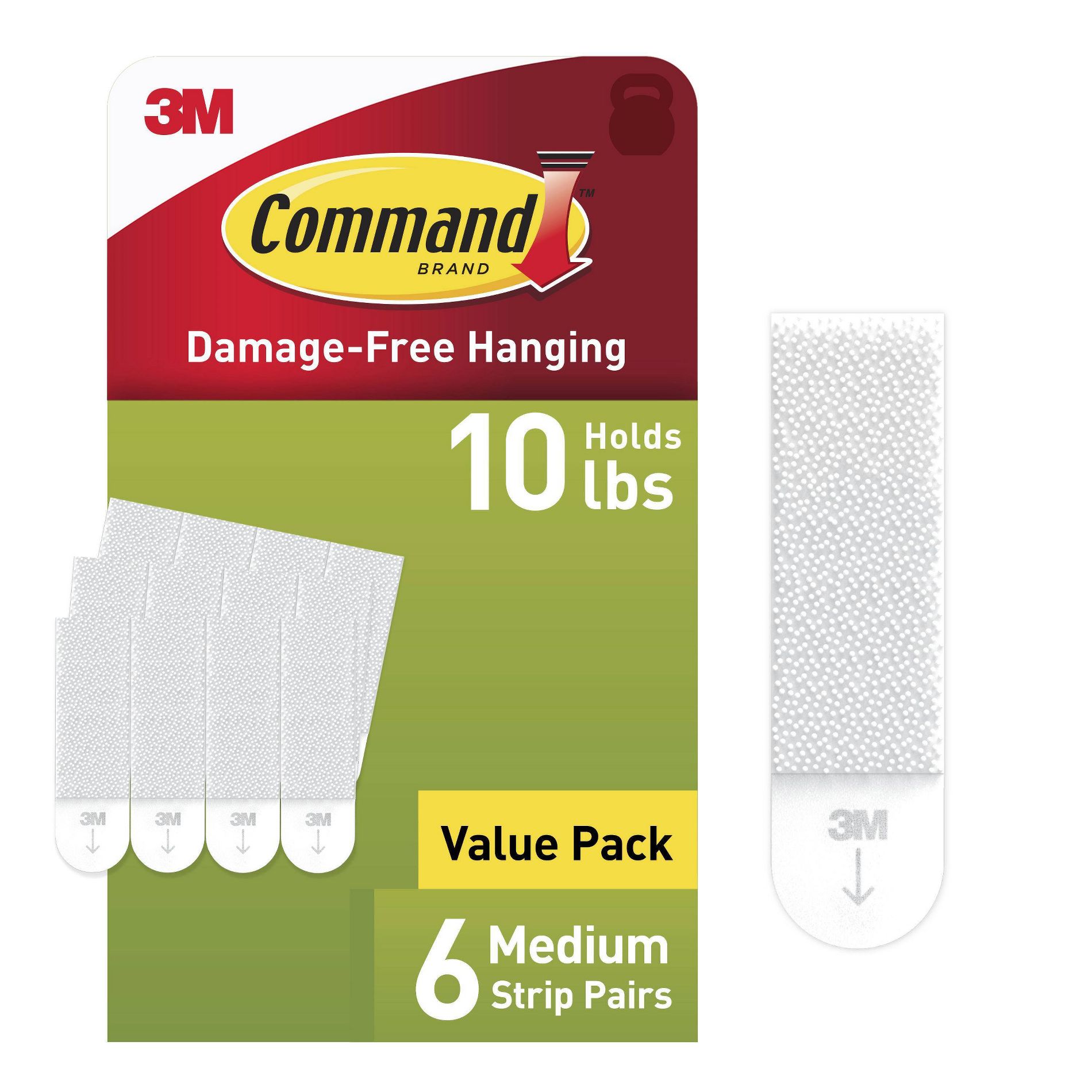 6ct 3M Command Picture Hanging Strips (Medium) - White: Heavy Duty Adhesive Strips for Art & Office Mounting