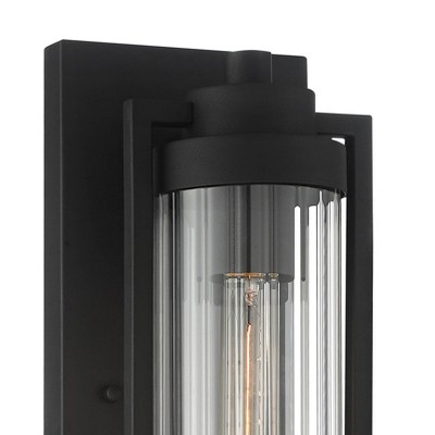 Bogota 15.5" Textured Black Outdoor Wall Lights with Clear Ribbed Glass - Set of 2