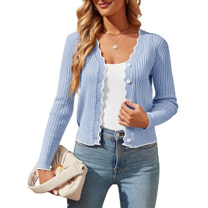 Coolmee Women's Cropped Cardigan Knit Shrugs for Dresses Tops V Neck Button Down Cardigans Sweaters - 1 of 4