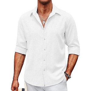 COOFANDY Men's Casual Button Down Shirt Long Sleeve Untucked Chambray Shirt Wrinkle Free Dress Shirts - 1 of 4