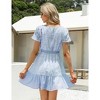 Summer Spring Wrap Short Dresses for Women Floral Flutter Short Sleeve V-Neck Jacquard Chiffon Ruffle Smocked Mini Dress - 4 of 4