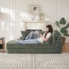 78.5'' Convertible Corduroy Round Sofa Bed, 2-in-1 Oversized Lounge Recliner with Neck & Throw Pillows, Ready to Use-3irtyhousy - 3 of 4