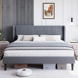Full Upholstered Bed Frame with Headboard - Luxurious Velvet Upholstery, Platform Bed, Wooden Slat Support, Easy Assembly, Box Spring Optional - 1 of 4