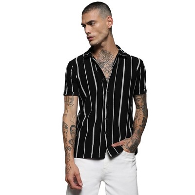 Campus Sutra Men Men's Black & White Pencil Striped Shirt