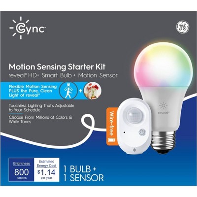 GE CYNC Reveal Smart Full Color Light Bulb with Smart Wire Free Motion Sensor Bundle