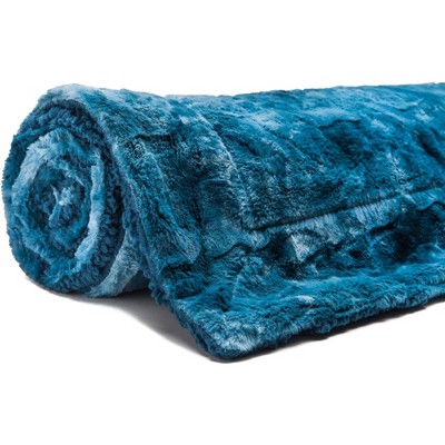 Elegant Minky Blue Faux Fur & Sherpa Reversible Throw Blanket 50" x 65"