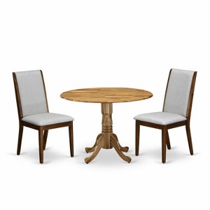 Round Dining Table Set 3pc - Kitchen Table & 2 Linen Fabric Chairs - Grey Modern Design - 1 of 4