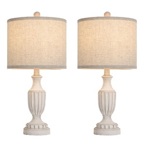 Itopfox Farmhouse Table Lamps Set of 2, White Rustic Vintage for Living Room Bedroom, Antique Bedside Desk Lamps with Linen Shade, Traditional Resin - 1 of 4