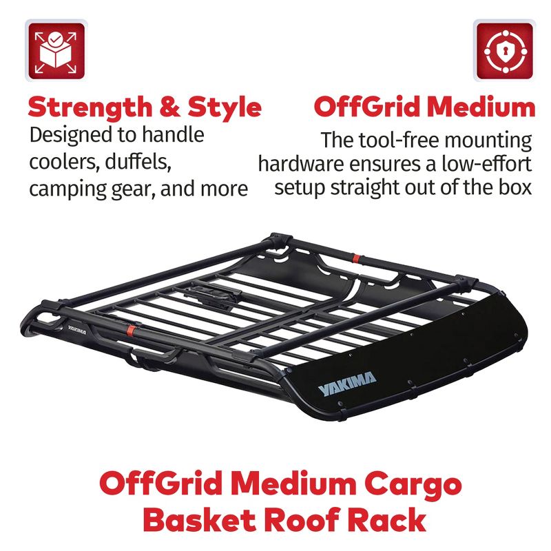 Yakima OffGrid Medium Premium Cargo Basket Roof Rack with Quick Release Mounting System and Removable Fairing and Accessory Bars, Black, 2 of 7