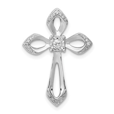 Black Bow Jewelry 14k White Gold 1/8 Ctw Diamond Passion Cross Slide Pendant, 18 x 27mm
