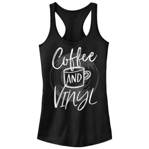 Juniors Womens CHIN UP Coffee and Vinyl Racerback Tank Top - 1 of 4