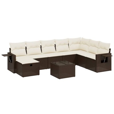 vidaXL 9 Piece Patio Sofa Set with Cushions Brown and Cream - without storage - 9 Items