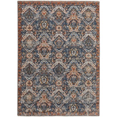 Kaia Transitional Floral & Botanical Blue/Orange/Ivory Area Rug