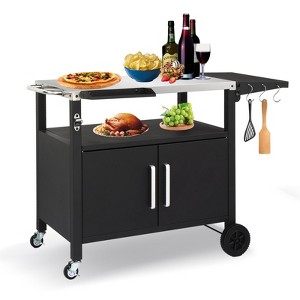 ROVSUN Gourmet Grill Cart with Storage, Movable Grill Table with Wheels, Hooks and Spice Rack, Stainless Steel Top & Storage Cabinet, Pizza Oven Cart - 1 of 4