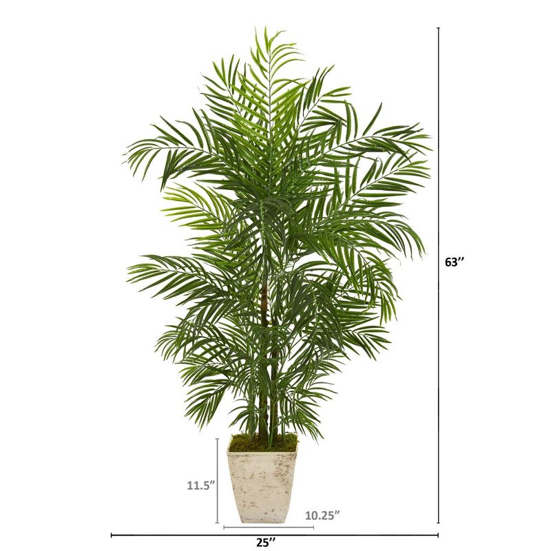 Nearly Natural 63-in Areca Artificial Palm Tree in Country White Planter (Indoor/Outdoor), 2 of 3
