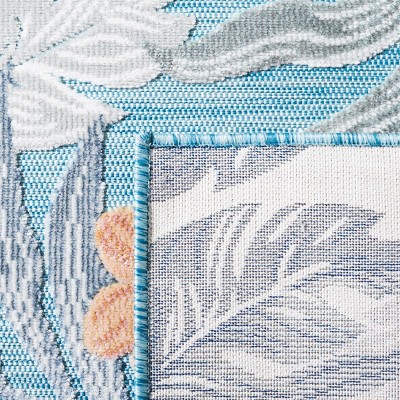 Handmade Blue and Grey Floral Synthetic Area Rug, 5'1" x 7'6"