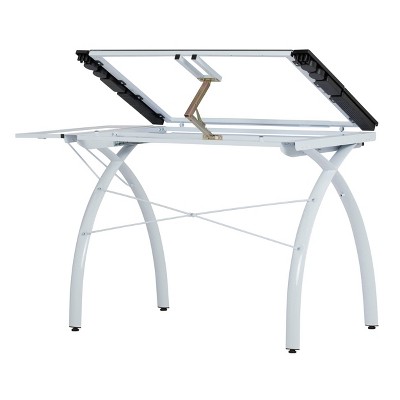 Futura 58'' White Glass Drafting Craft Table with Adjustable Top and Folding Shelf