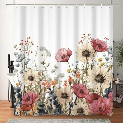 LunaLulinlk Spring Floral Shower Curtain, Flowers Waterproof Polyster Bathroom Curtain