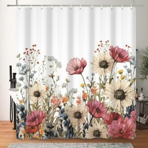 LunaLulinlk Spring Floral Shower Curtain, Flowers Waterproof Polyster Bathroom Curtain - 1 of 4