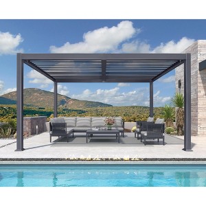 PURPLE LEAF  Outdoor Louvered Pergola with Adjustable Metal Roof for Patio Backyard Garden Grey Hardtop Gazebo - 1 of 4