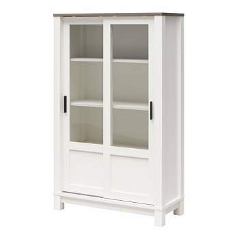 51.2" Sandlin Rustic Bookcase Cabinet with Sliding Glass Doors White - Room & Joy