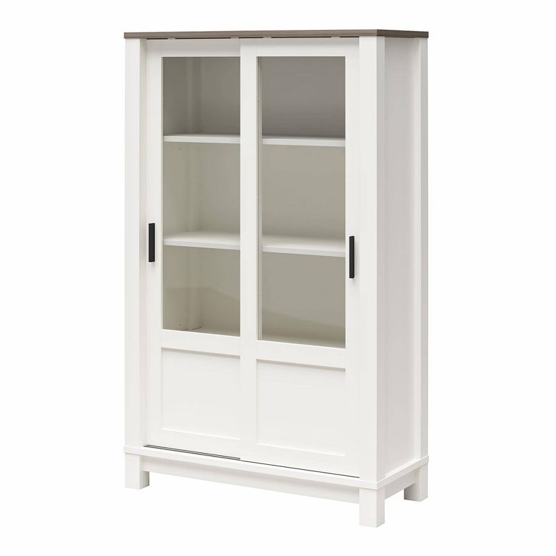 51.2&#34; Sandlin Rustic Bookcase Cabinet with Sliding Glass Doors White - Room &#38; Joy, 1 of 12
