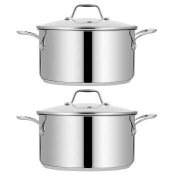 NutriChef Commercial Grade Heavy Duty 8 Quart Stainless Steel Stock Pot with Riveted Ergonomic Handles and Clear Tempered Glass Lid (2 Pack)